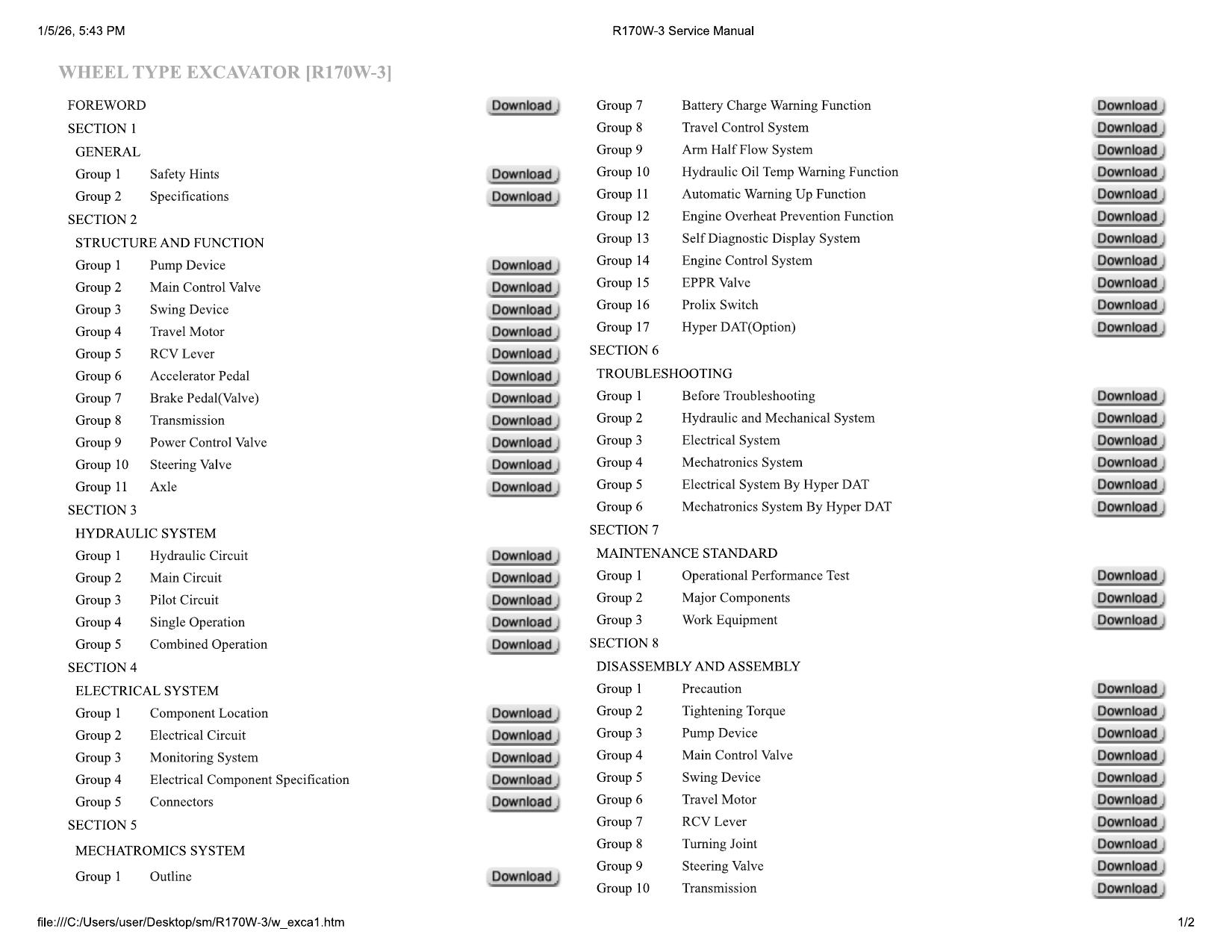 R170W-3 Service Manual